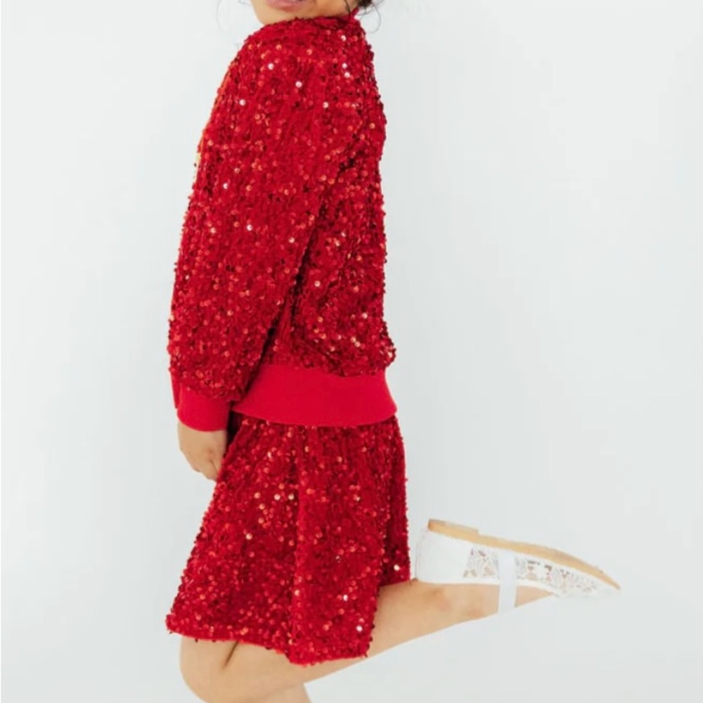Mila and Rose Red Sequin Jacket and Sweater Set